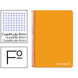 Cuaderno espiral Liderpapel Witty Tamaño folio 80 hojas Tapa dura Cuadricula 4 mm 75 g/m2 Con margen en color Naranja