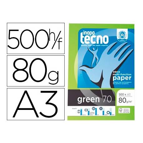 Papel multifuncion DIN A3 Tecno Green 80 g/m2 100% reciclado 500 hojas