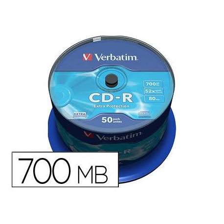 CD-R VERBATIM CAPACIDAD 700MB 52X 80 MIN TARRINA DE 50 UNIDADES