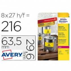 Etiqueta Adhesiva Avery 63,5x29,6 mm Poliester Amarillo Caja de 8 hojas