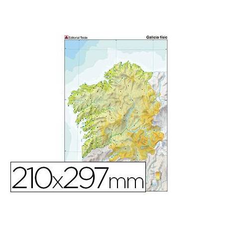 Mapa mudo color Galicia físico DIN A4