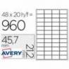 Etiquetas Adhesivas Avery 45.7x21.2mm Poliester Color Plata. Caja de 20 hojas.