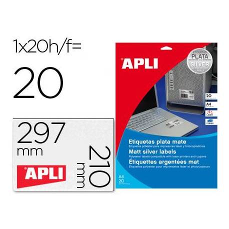 Etiquetas Apli adhesiva 10071 metalizada 210x297 mm caja 20 hojas con 20