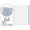 Funda Multitaladro Q-Connect Din A4 70 MC Cristal con Borde Azul Bolsa 10 unidades