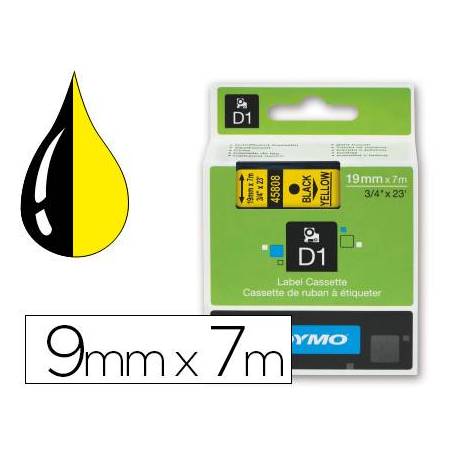 Cinta Dymo D1 color negro y amarillo 19mm x 7 mt