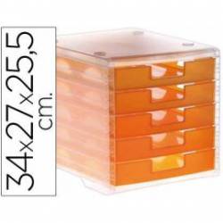 Fichero cajones de sobremesa Liderpapel 340x270x255 mm apilables 5 cajones naranja translucido