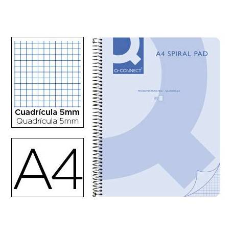 Cuaderno espiral Q-Connect Din A4 micro tapa plastico 80h 70g cuadro 5mm sin bandas 4 taladros color azul