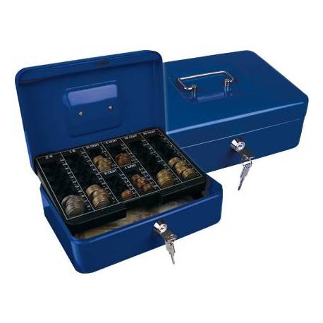Caja caudales Q-Connect 10" 250x180x90 mm color azul con bandeja portamonedas