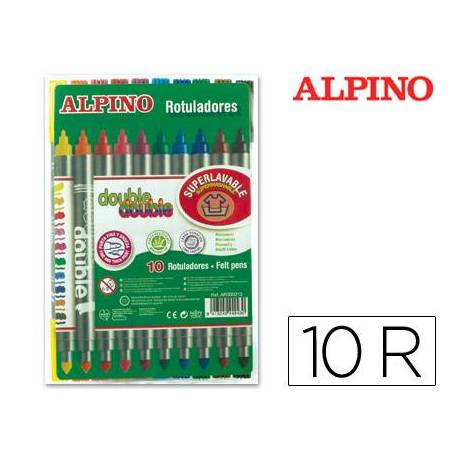 Rotulador Duo Alpino punta doble media y gruesa lavable caja de 10 rotuladores