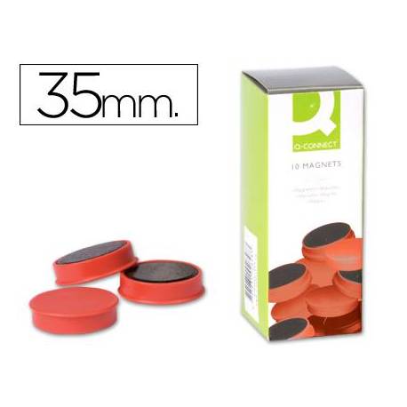Imanes para sujecion Q-Connect de 35 mm. Color rojo, caja de 10 imanes.