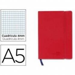 Libreta Liderpapel simil piel a5 120 hojas 70g/m2 cuadro 4mm sin margen color rojo