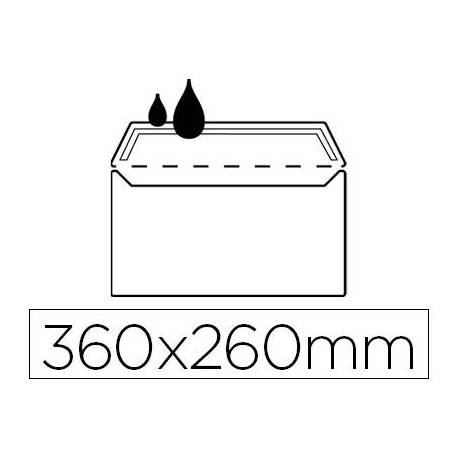 Sobre N.16 Liderpapel, 260x360mm blanco folio especial engomado caja de 250 unidades solapa de pico. 