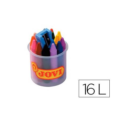 Lapices cera Jovi bote 16 unidades colores surtidos con sacapuntas