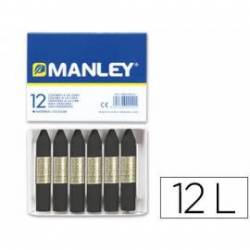 Lapices cera blanda Manley caja 12 unidades color negro