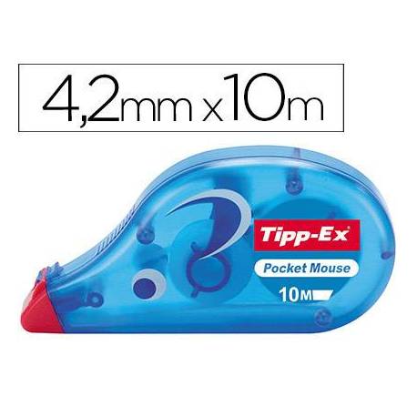 Corrector tipp-ex cinta tamaño mini pocket mouse. Medidas 4,2 mm x 10 m.