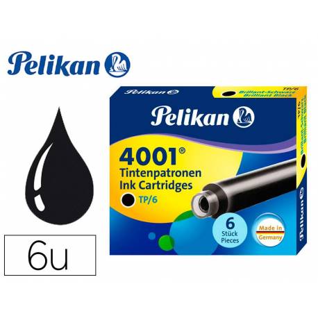 Tinta para plumas pelikan color negra caja 6 cartuchos