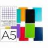Cuaderno espiral Liderpapel Micro Witty Din A5 Tapa dura Cuadricula 5mm 140H 75 g/m2 con 5 bandas 6 taladros en Colores surtidos