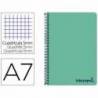 CUADERNO ESPIRAL LIDERPAPEL A7 MICRO WONDER TAPA PLASTICO 100H 90 GR CUADRO 5MM 4 BANDAS COLOR VERDE