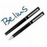 JUEGO BOLIGRAFO Y ROLLER MARCA BELIUS NORWICH CUERPO NEGRO MATE Y DETALLES CROMADOS SATINADOS EN CAJA REGALO