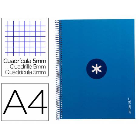 Cuaderno espiral liderpapel a4 micro antartik tapa forrada 80h 90 gr cuadro 5mm 1 banda 4 taladros color azul oscuro