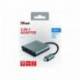 ADAPTADOR MARCA TRUST DALYX 3 EN 1 MULTIPUERTO USB-C / USB-A USB-C HDMI 2.0 COLOR ALUMINIO