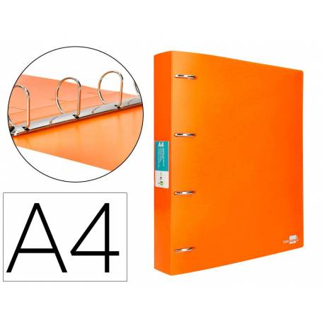 CARPETA 4 ANILLAS 40 MM LIDERPAPEL DIN A4 NARANJA POLIPROPILENO