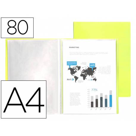 CARPETA LIDERPAPEL ESCAPARATE 80 FUNDAS POLIPROPILENO DIN A4 COLOR AMARILLO FLUOR OPACO