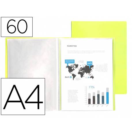 CARPETA LIDERPAPEL ESCAPARATE 60 FUNDAS POLIPROPILENO DIN A4 COLOR AMARILLO FLUOR OPACO