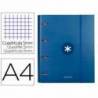 CARPETA CON RECAMBIO LIDERPAPEL ANTARTIK A4 CUADRO 5 MM FORRADA 4 ANILLAS 40MM REDONDAS COLOR AZUL MARINO