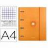 CARPETA CON RECAMBIO LIDERPAPEL ANTARTIK A4 CUADRO 5 MM FORRADA 4 ANILLAS 40MM REDONDAS COLOR MOSTAZA