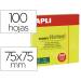 BLOC DE NOTAS ADHESIVAS QUITA Y PON APLI 75X75 MM COLOR AMARILLO FLUORESCENTE CON 100 HOJAS
