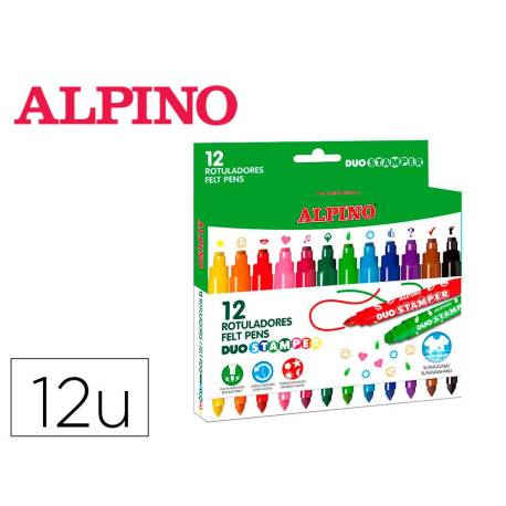 ROTULADOR MARCA ALPINO STAMPER DUO CAJA DE 12 UNIDADES COLORES SURTIDOS