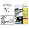 Etiqueta Adhesiva Avery 210x297 mm Poliester Color Blanco. Caja de 20 hojas
