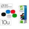 Imanes para sujecion Q-Connect de 35 mm. Colores surtidos. Caja de 10 imanes.