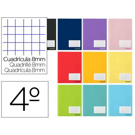 Libreta escolar Liderpapel Smart tamaño A5 con 32 hojas de 60g/m cuadro 8mm con margen. Colores surtidos.