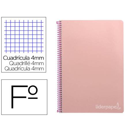 Cuaderno espiral Liderpapel Witty Tamaño Folio Tapa dura Cuadricula 4mm 75 g/m2 color Rosa Con margen