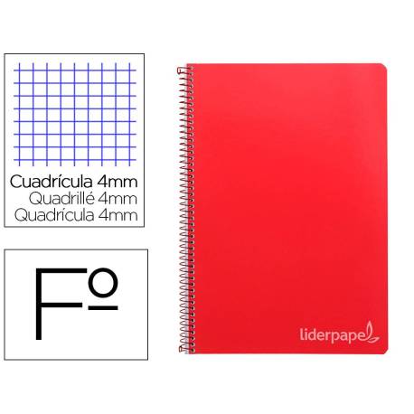 Cuaderno espiral Liderpapel Witty Tamaño folio Tapa dura Cuadricula 4 mm 75 g/m2 Con margen en color Rojo