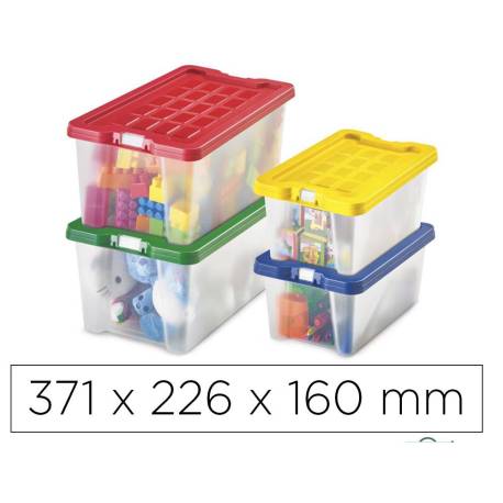 CAJA MULTIUSOS MARCA FAIBO TRANSPARENTE CON ASAS Y TAPA COLORES CAPACIDAD 9,2 L 371X226X160 MM