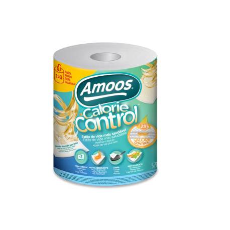 PAPEL DE COCINA MARCA AMOOS CALORIE CONTROL 3 CAPAS 58G/M2 109 SERVICIOS ROLLO