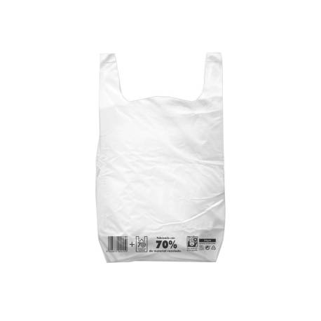 BOLSA CAMISETA RECICLADA 70% BLANCA 42X53 CM REUTILIZABLE 1 KG 55 UNIDADES