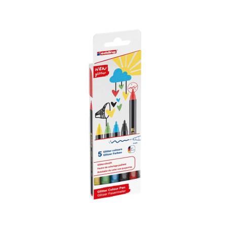 ROTULADOR MARCA EDDING PUNTA FIBRA 1200 PUNTA REDONDA 0,5 MM GLITTER BASICO CAJA DE 4 UNIDADES COLORES SURTIDOS