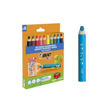 LAPICES BIC MULTISUPERFICIES TRIANGULARES MINA BORRABLE CAJA DE 10 UNIDADES COLORES SURTIDOS