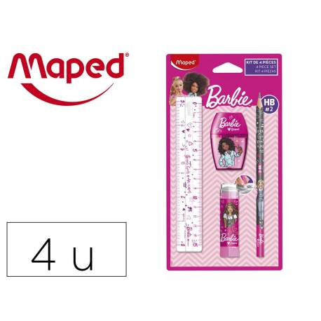 MINI SET PAPELERIA MARCA MAPED BARBIE 4 PIEZAS