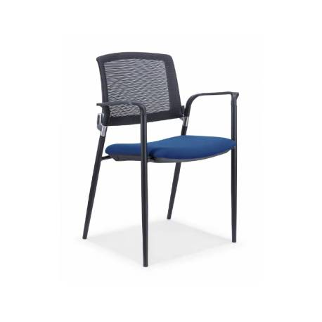 SILLA ROCADA CONFIDENTE BRAZOS FIJOS ESTRUCTURA METALICA ASIENTO TELA IGNIFUGA COLOR AZUL RESPALDO MALLA