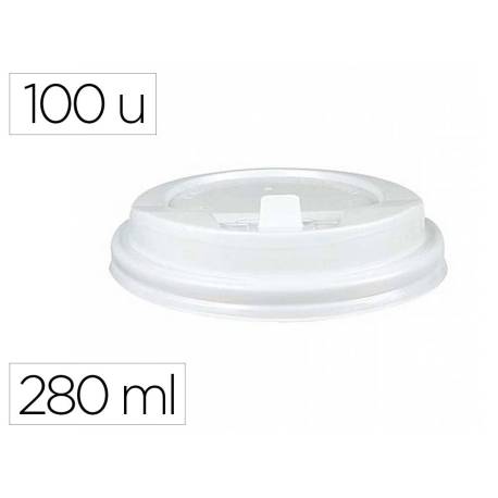 TAPA PARA VASO MARCA BUNZL 280 ML POLIESTIRENO CON ORIFICIO PAQUETE DE 100 UNIDADES