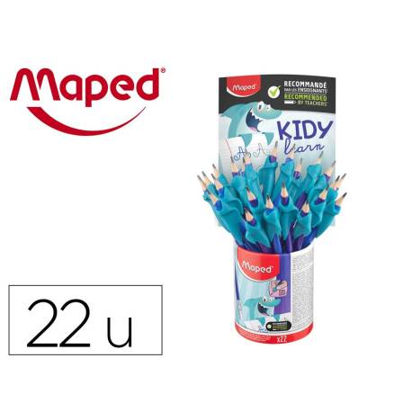 LAPICES DE GRAFITO MARCA MAPED HB CON GOMA BORRAR + ADAPTADOR ERGONOMICO CUBILETE DE 22 UNIDADES