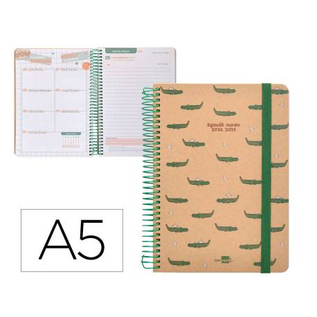 AGENDA ESCOLAR LIDERPAPEL AÑO 24 - 25 CLASSIC CROCODILE DÍA PÁGINA A5 PAPEL FSC BANDA ELASTICA