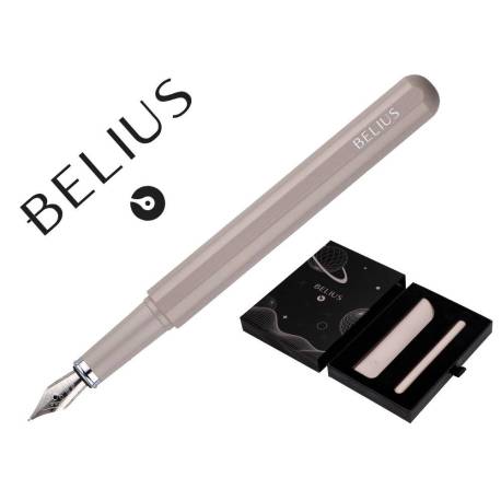 PLUMA Y FUNDA DE SIMILPIEL BELIUS SPACE B MINIMALISTA GRIS TINTA AZUL CAJA DE DISEÑO