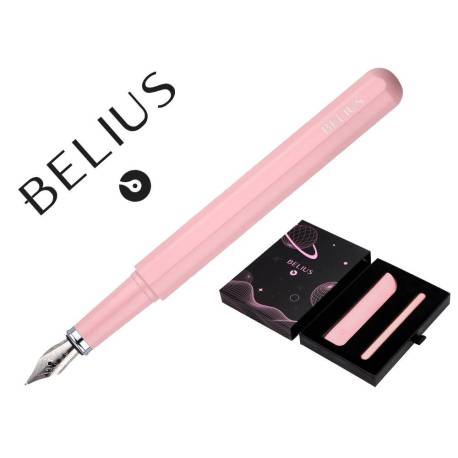 PLUMA Y FUNDA DE SIMILPIEL BELIUS SPACE B MINIMALISTA ROSA TINTA AZUL CAJA DE DISEÑO