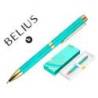 BOLIGRAFO BELIUS AQUA ALUMINIO TURQUESA Y DORADO TINTA AZUL CAJA DE DISEÑO